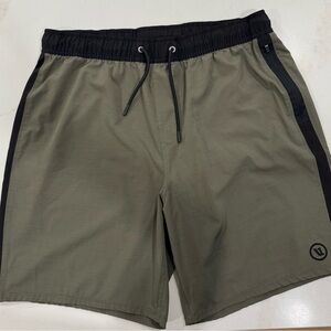 Vuori Men's Athletic Shorts in Olive with Black Accents